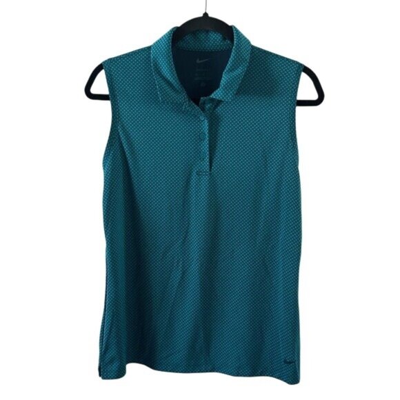 Nike Dri-Fit Golf Tennis Polo Collared Tank Top Teal Geometric Sz Med - Picture 1 of 14